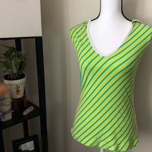 *DANSKIN* Green Striped Sleeveless Shirt w/ Hood